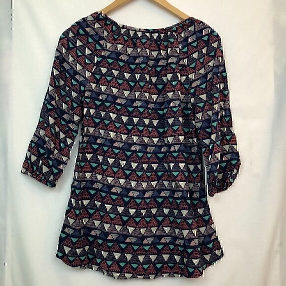 RED CAMEL Navy Blue Pink Boho Bohemian Striped Rayon 3/4 Sleeve Blouse Top Small - Picture 4 of 4